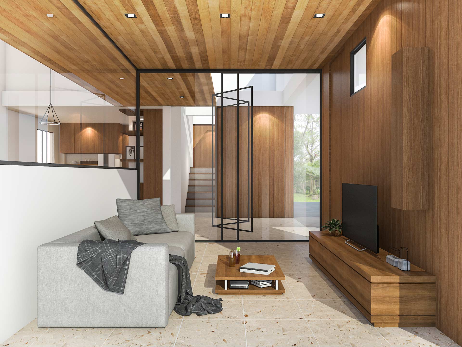 Moderne Wand- und Deckengestaltung mit Massivholzdecken moderne Holzdecke im gemütlichen Wohnraum