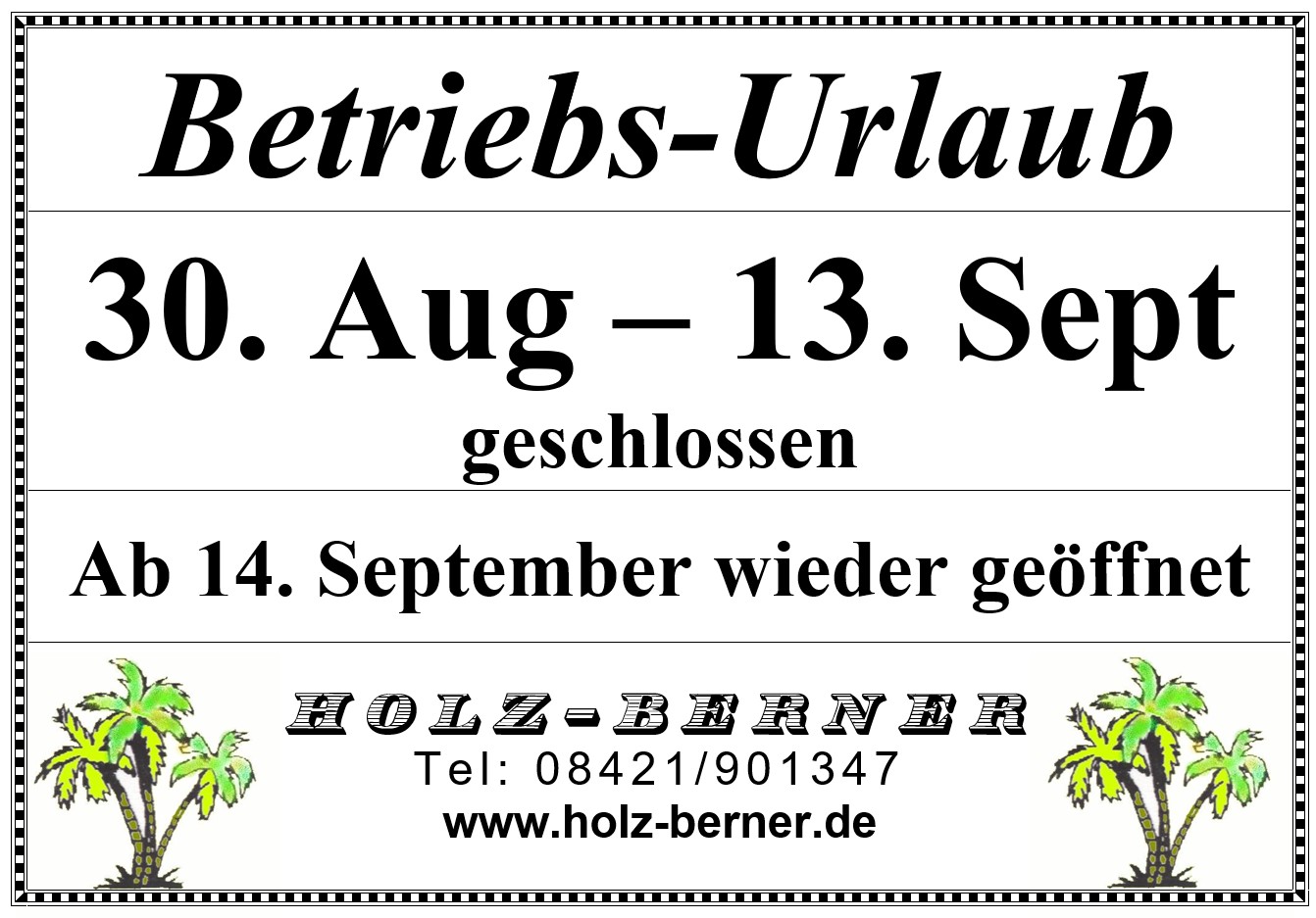 Hinweis Betriebsurlaub